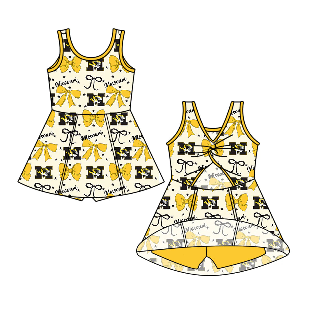 (Custom Design Preorder MOQ 5) Team's Missouri Bows Print Backless Top Shorts Skirts Girls Summer Yoga Dress