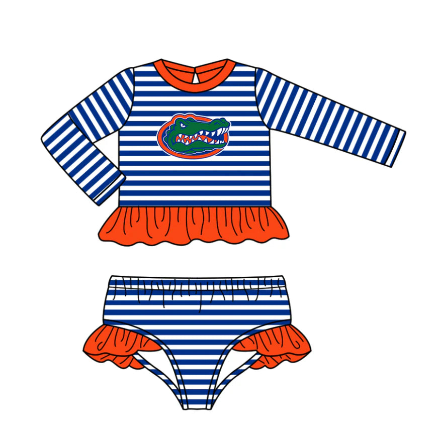 (Custom Design Preorder MOQ 5) Team's Florida Stripes Print Girls 2 Pieces Swimsuits