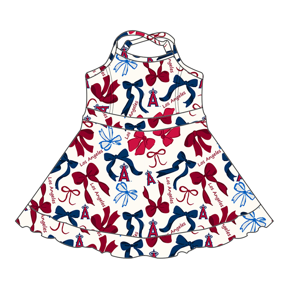 (Custom Design Preorder MOQ 5 Each Color) Team's LOS ANGELES Bows Print Girls Summer Clothes Sisters Matching Wear