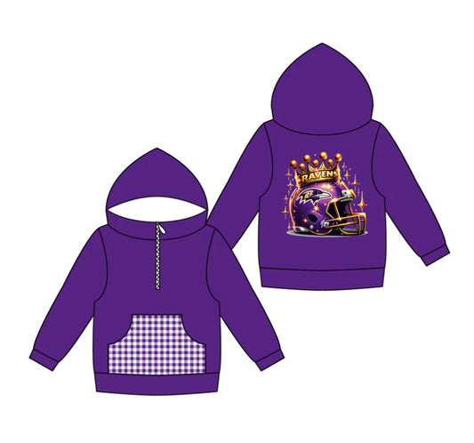 (Custom Design Preorder MOQ 5) Team's RAVENS Print Pocket Kidss Long Sleeve Zipper Hoodie Top