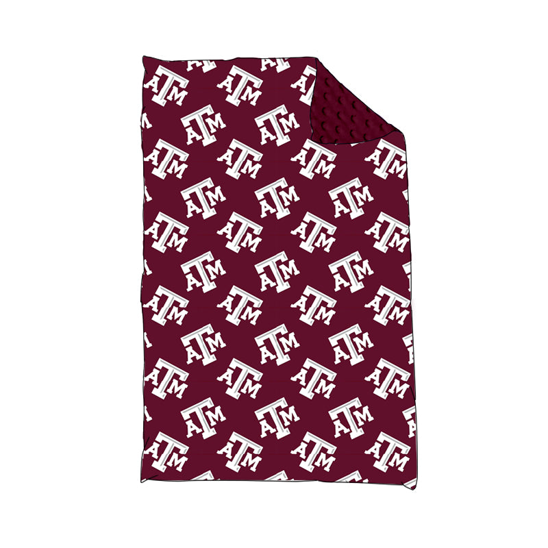 (Custom Design Preorder MOQ 5) Team's TEXAS A&M Wine Print Baby Minky Blanket