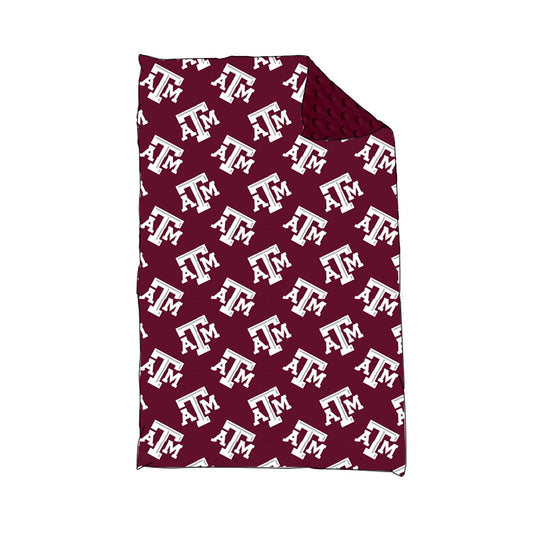 (Custom Design Preorder MOQ 5) Team's TEXAS A&M Wine Print Baby Minky Blanket