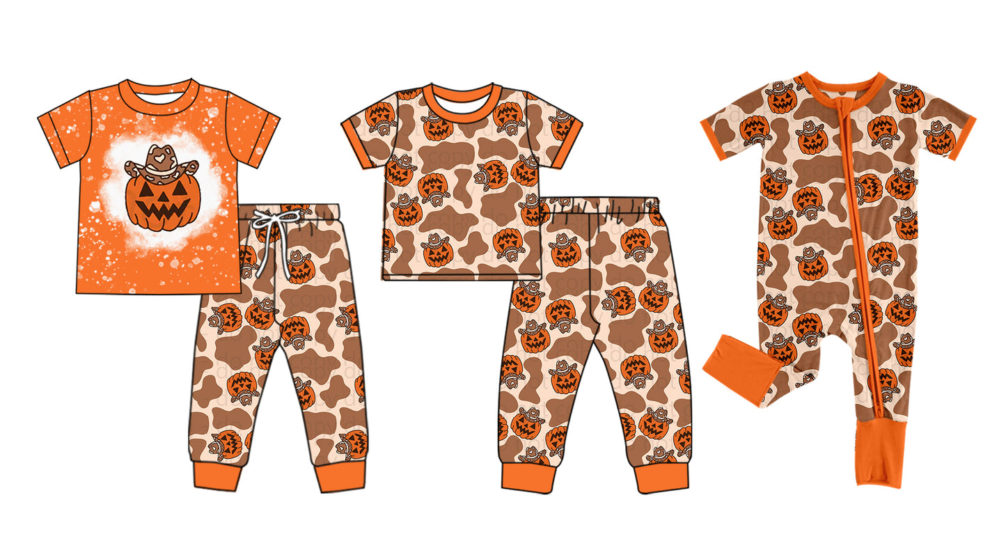 5.5(Custom Design Preorder MOQ 5 Each Design) Boots Hat Print Kids Halloween Matching Clothes Sibling Wear