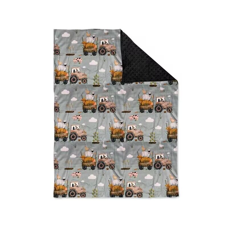 (Custom Design Preorder MOQ 5) Tractors Farm Print Baby Boys Blanket