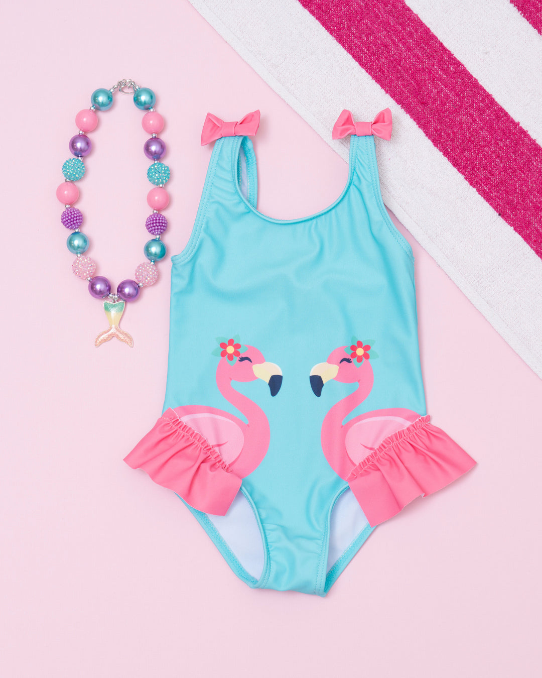 (Custom Design Preorder MOQ 5) Flamingo Print Girls 1 Piece Swimsuits