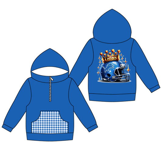 (Custom Design Preorder MOQ 5) Team's LIONS Print Pocket Kidss Long Sleeve Zipper Hoodie Top