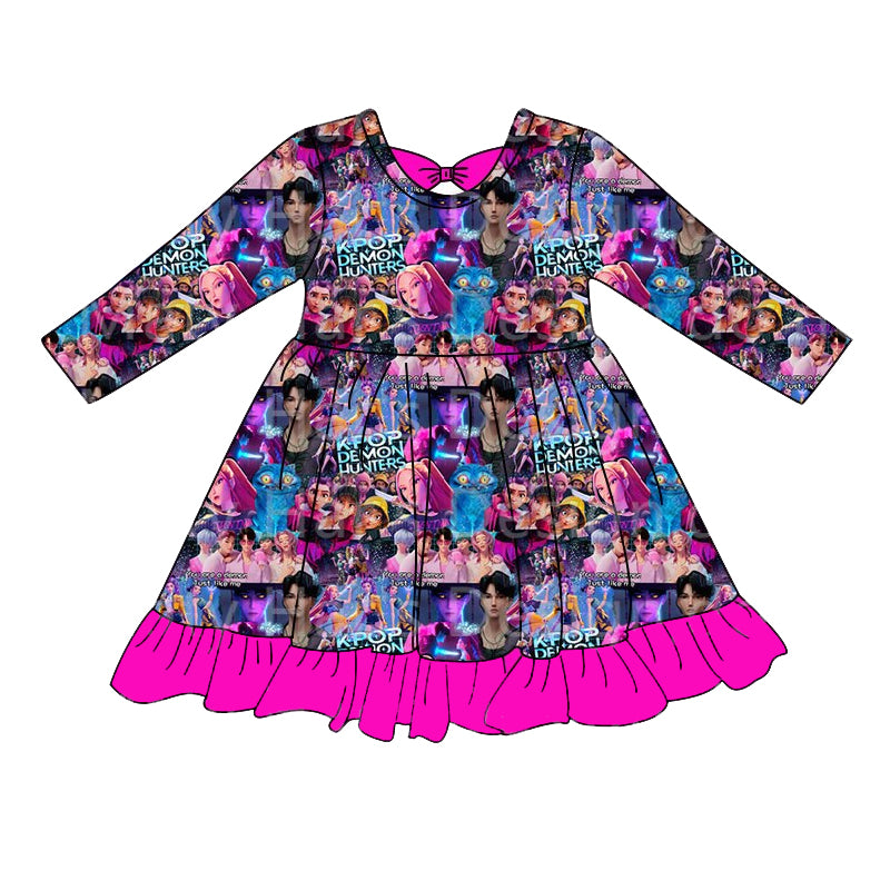 (Custom Design Preorder MOQ 5 Each Item) Cartoon KPOP Character Hot Pink Print Girls Matching Clothes