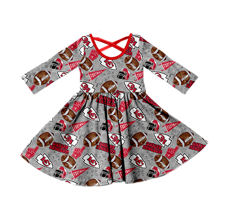 (Custom Design Preorder MOQ 5) Team's KC Gray Print Girls Fall Knee Length Dress