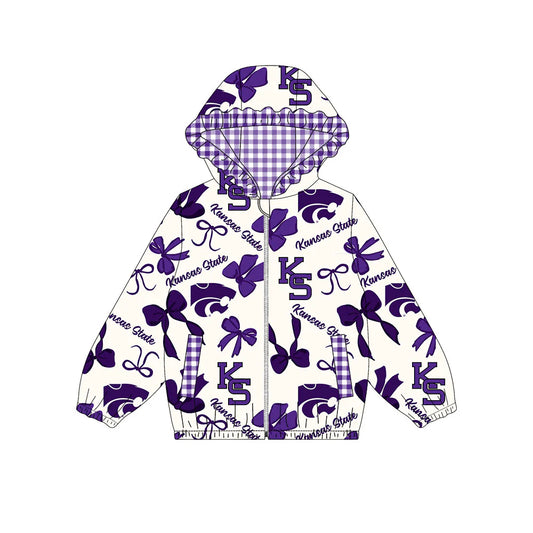 (Custom Design Preorder MOQ 5) Team's Kansas State Bows Print Pockets Girls Long Sleeve Zipper Jackets Top