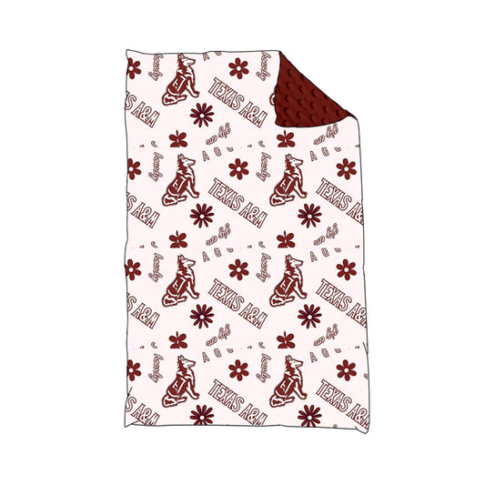 (Custom Design Preorder MOQ 5) Team's TEXAS A&M Flowers Dog Print Baby Minky Blanket