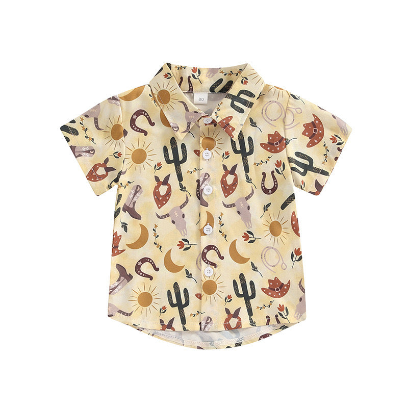 (Custom Design Preorder MOQ 5) Cow Skull Cactus Print Boys Tee Shirts Top
