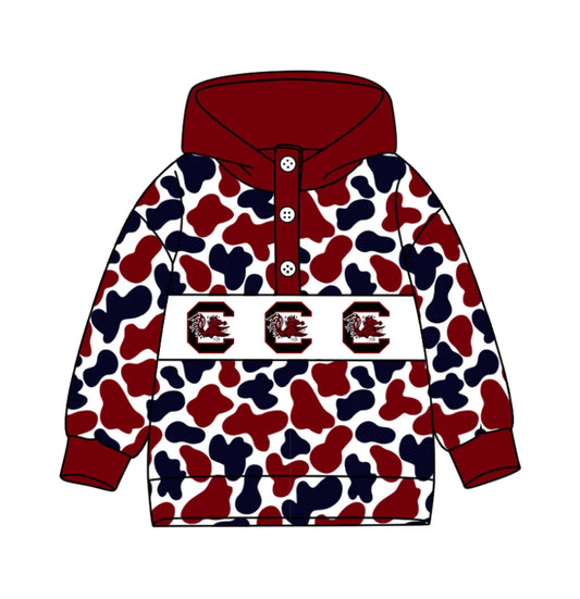 (Custom Design Preorder MOQ 5) Team's Gamecock Camo Print Kids Long Sleeve Buttons Hoodie Top