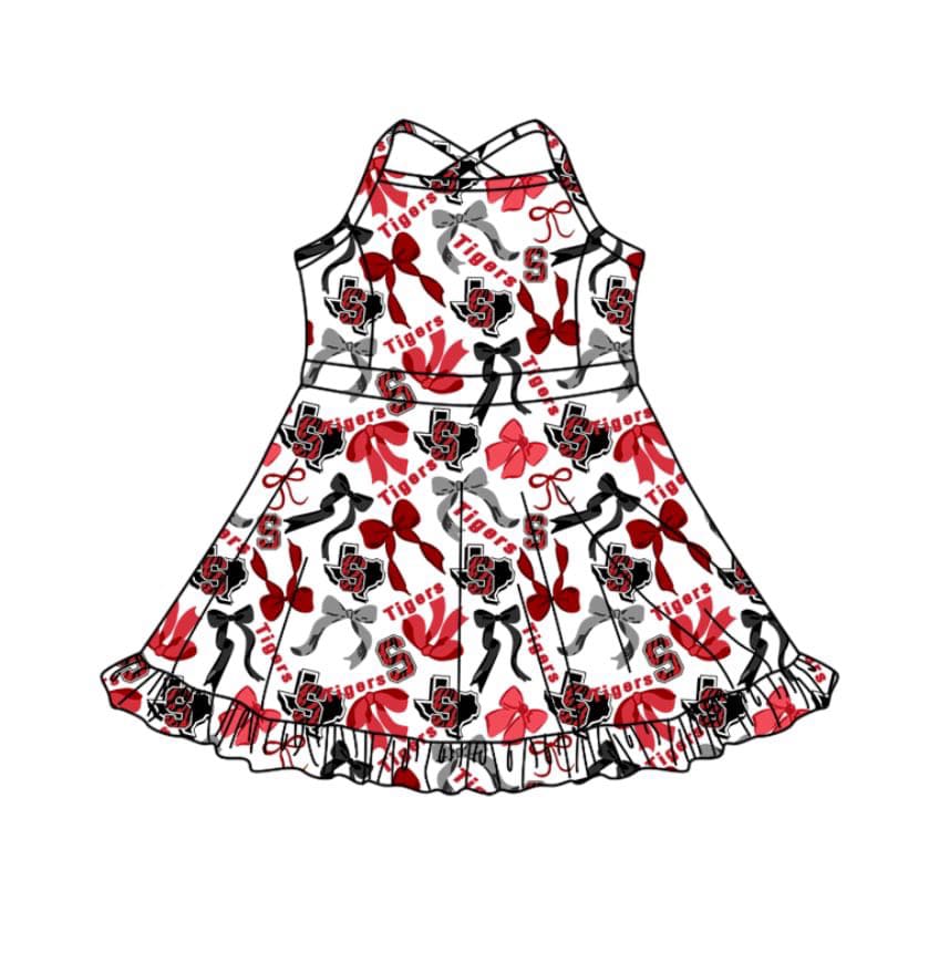 (Custom Design Preorder MOQ 5 ) Team's TX S Bows Print Shorts Skirts Girls Summer Yoga Dress