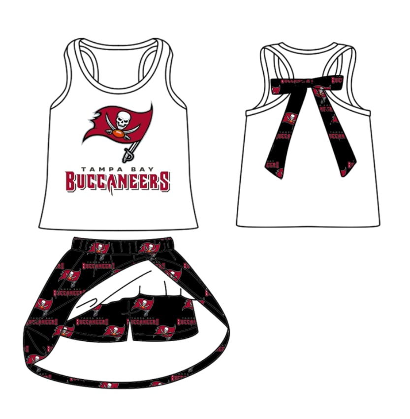 (Custom Design Preorder MOQ 5 ) Team's BUCCANEERS Print Skirts Shorts Girls Summer Clothes Set