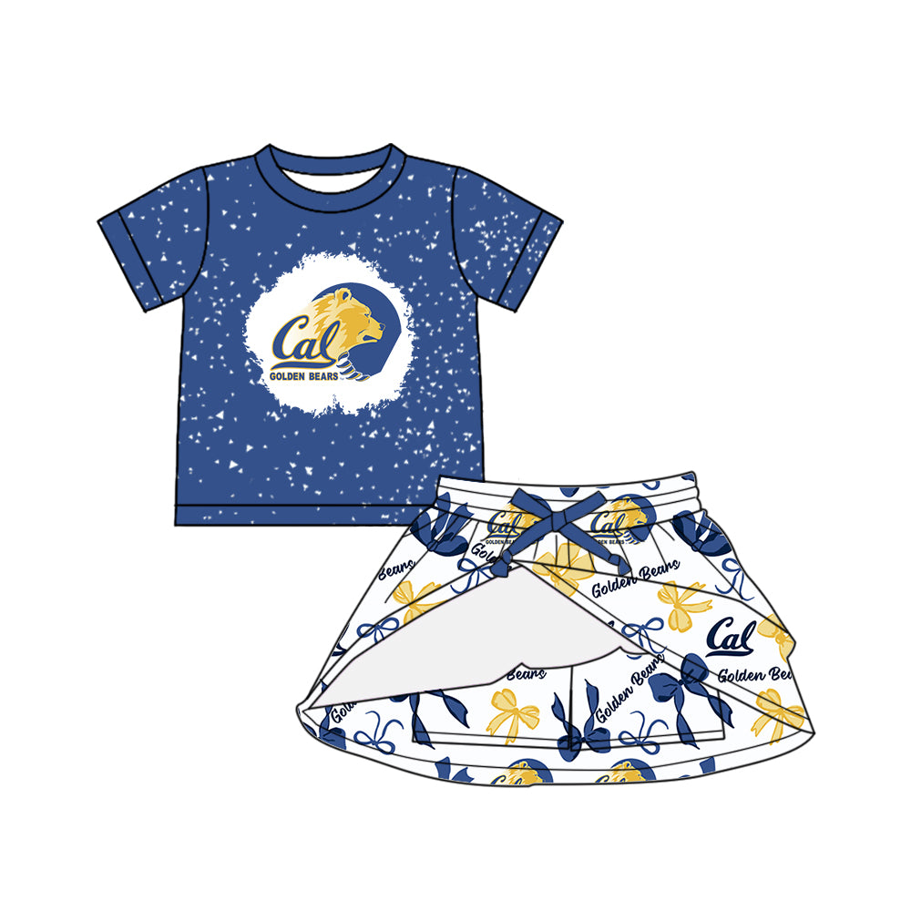 (Custom Design Preorder MOQ 5 Each Color) Team's California Golden Bears Bows Print Girls Summer Clothes Sisters Matching Wear