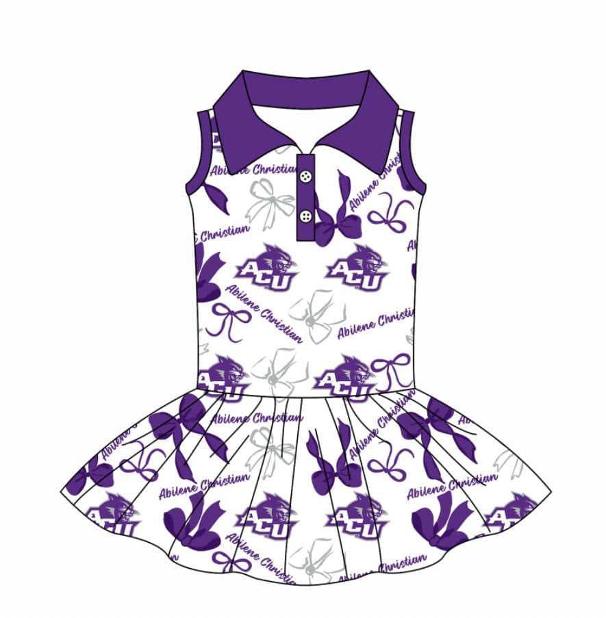 (Custom Design Preorder MOQ 5 )Team's ACU Purple Bows Print Shorts Skirts Girls Summer Yoga Dress