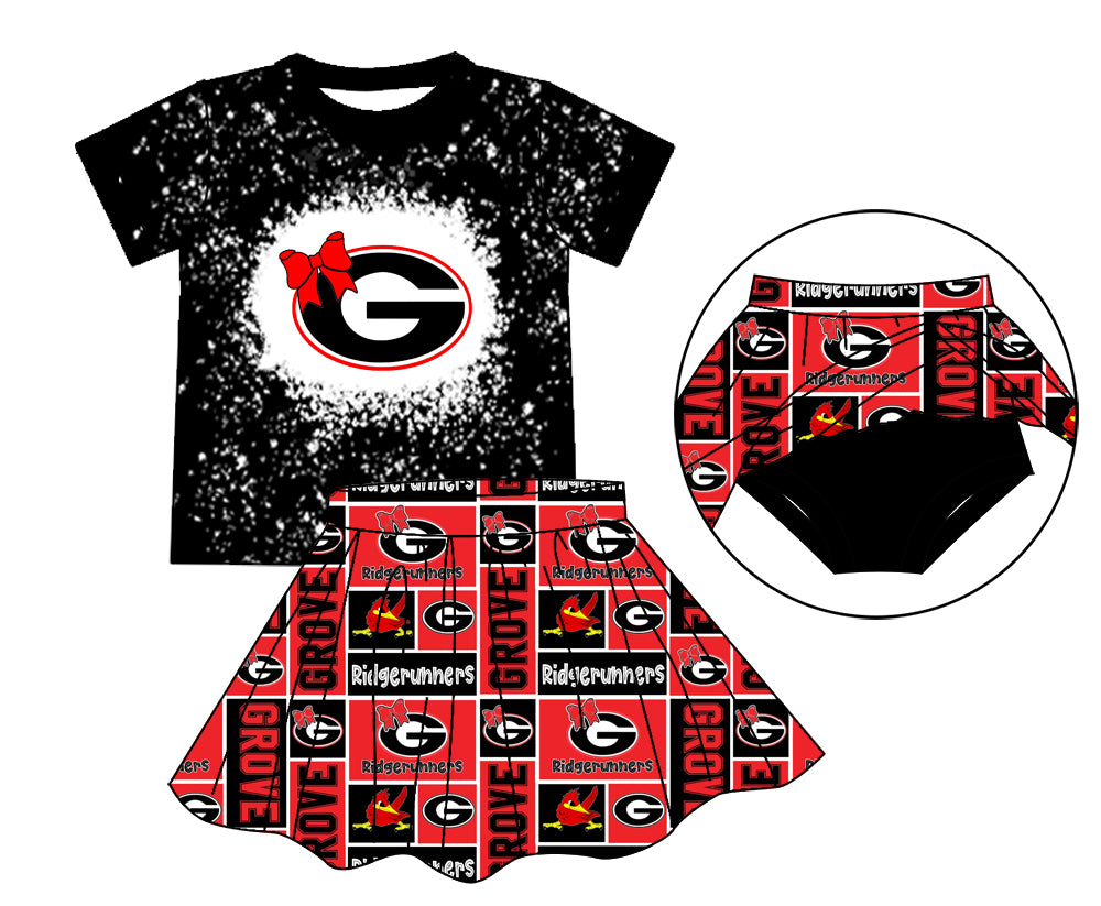 (Custom Design Preorder MOQ 5) Team's GROVE Print Black Top Plaid Shorts Skirts Girls Summer Clothes Set