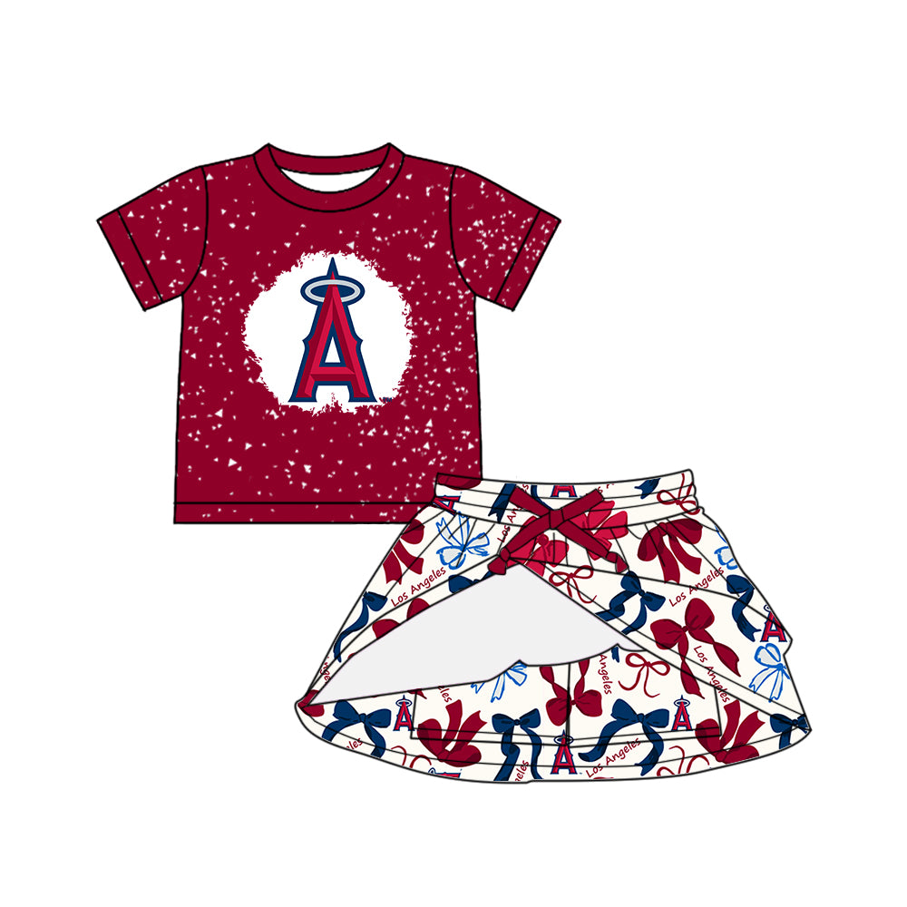 (Custom Design Preorder MOQ 5 Each Color) Team's LOS ANGELES Bows Print Girls Summer Clothes Sisters Matching Wear