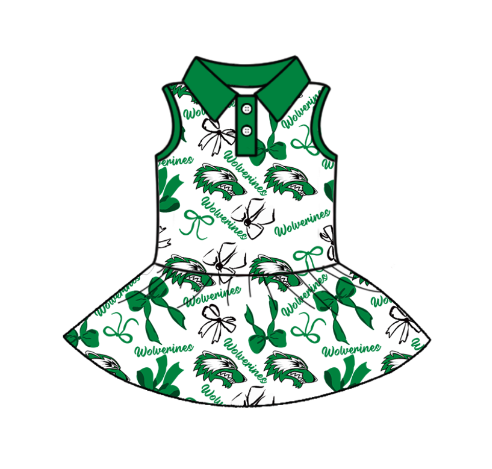 (Custom Design Preorder MOQ 5 ) Team's Wolverines Bows Print Zipper Shorts Skirts Girls Summer Yoga Dress