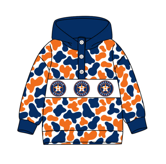 (Custom Design Preorder MOQ 5) Team's Houston Astros Camo Print Kids Long Sleeve Buttons Hoodie Top