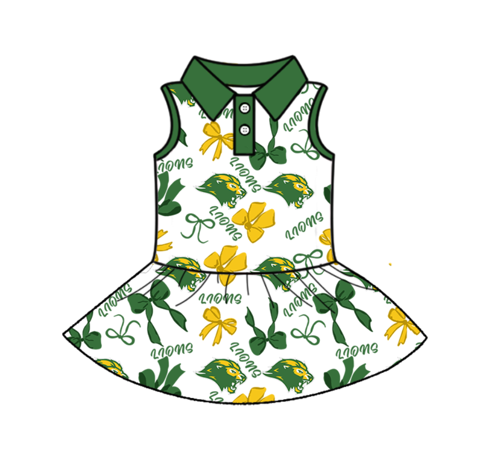 (Custom Design Preorder MOQ 5 ) Team's Lions Bows Print Zipper Shorts Skirts Girls Summer Yoga Dress