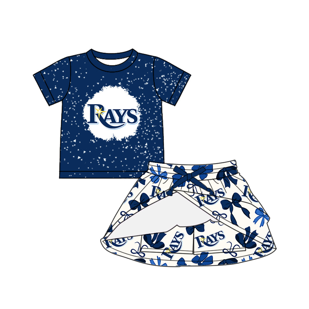 (Custom Design Preorder MOQ 5 Each Color) Team's RAYS Bows Print Girls Summer Clothes Sisters Matching Wear