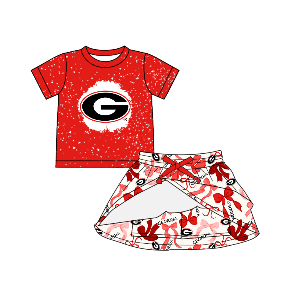 (Custom Design Preorder MOQ 5 Each Color) Team's GEORGIA Bows Print Girls Summer Clothes Sisters Matching Wear