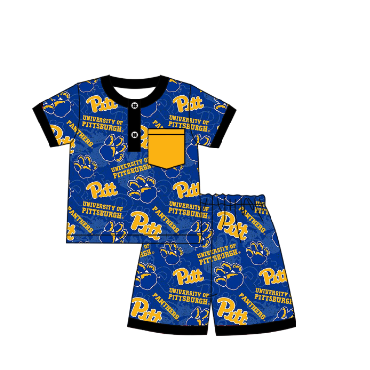 (Custom Design Preorder MOQ 5 Each Design) Team's PANTHERS Blue Print Kids Summer Matching Clothes Sibling Wear