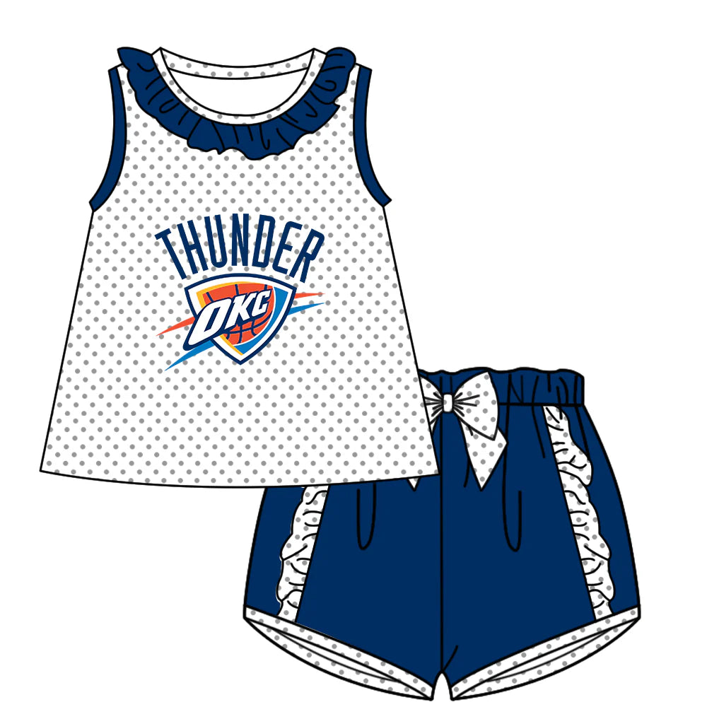 (Custom Design Preorder MOQ 5) Team's THUNDER Top Navy Shorts Girls Summer Clothes Set