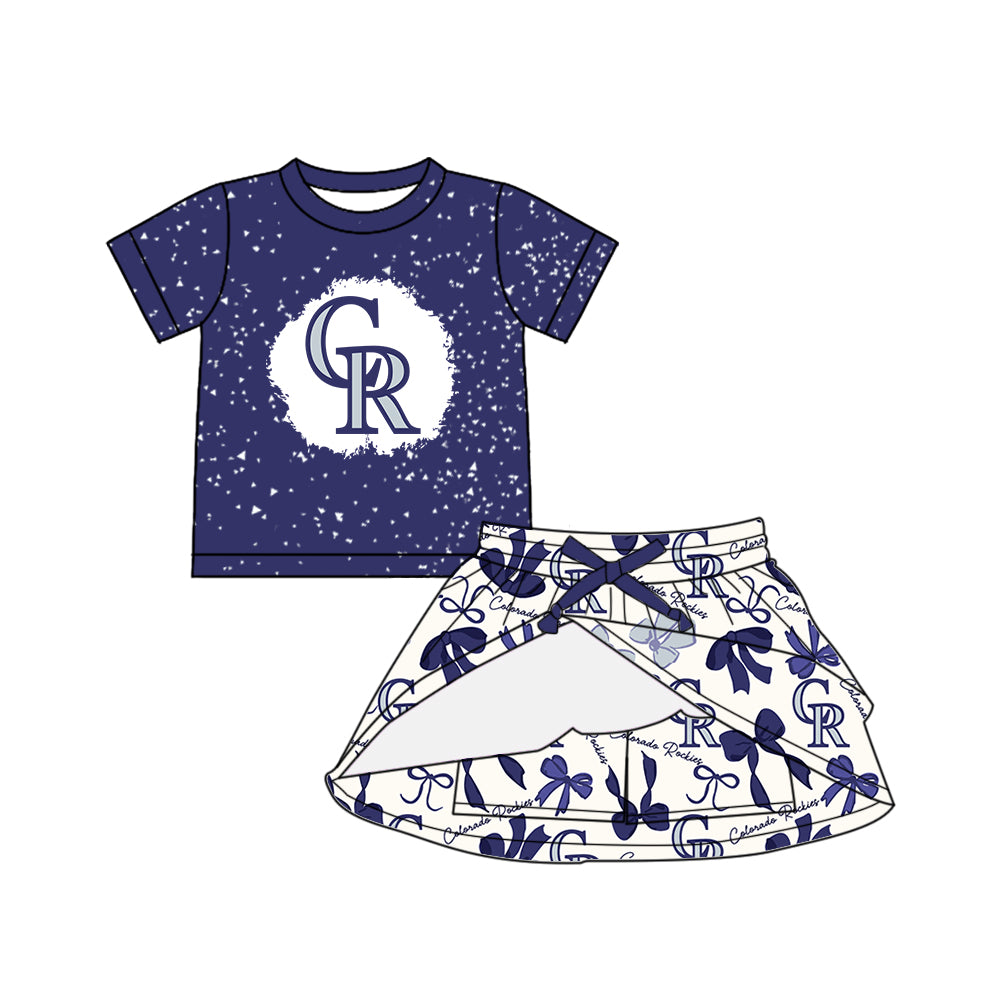 (Custom Design Preorder MOQ 5 Each Color) Team's COLORADO ROCKIES Bows Print Girls Summer Clothes Sisters Matching Wear