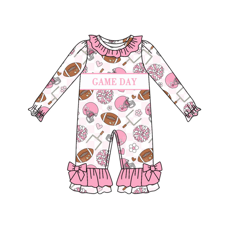 (Custom Design Preorder MOQ 5 Each Design) Game Day Cheer Pink Print Girls Matching Clothes Sisters Wear