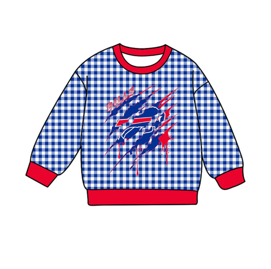 (Custom Design Preorder MOQ 5 Each Item) Team's Buffalo Bills Plaid Print Long Sleeve Tee Shirts Top Mom and Me Matching Clothes