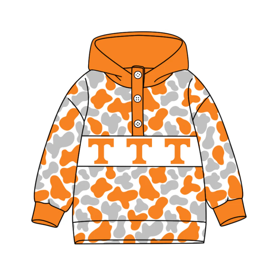 (Custom Design Preorder MOQ 5) Team's Tennessee Camo Print Kids Long Sleeve Buttons Hoodie Top