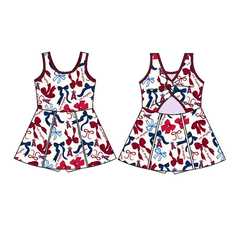 (Custom Design Preorder MOQ 5 Each Color) Team's LOS ANGELES Bows Print Girls Summer Clothes Sisters Matching Wear