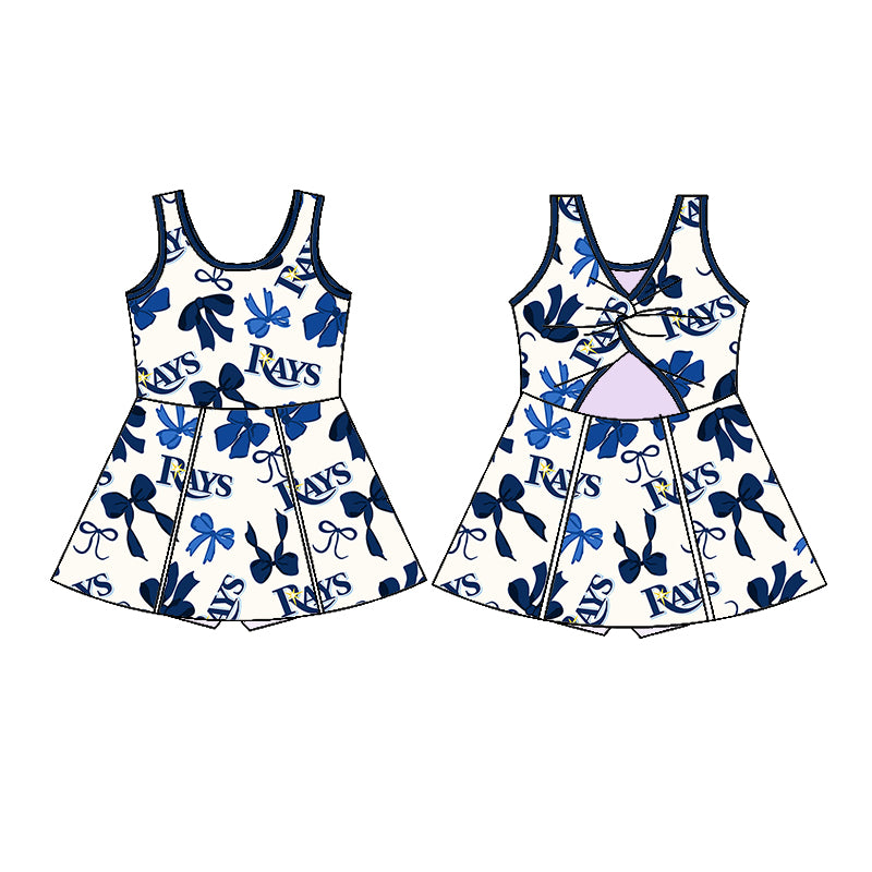 (Custom Design Preorder MOQ 5 Each Color) Team's RAYS Bows Print Girls Summer Clothes Sisters Matching Wear