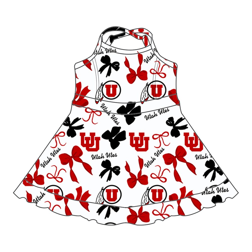 (Custom Design Preorder MOQ 5 Each Color) Team's Utah Utes Bows Print Girls Summer Clothes Sisters Matching Wear