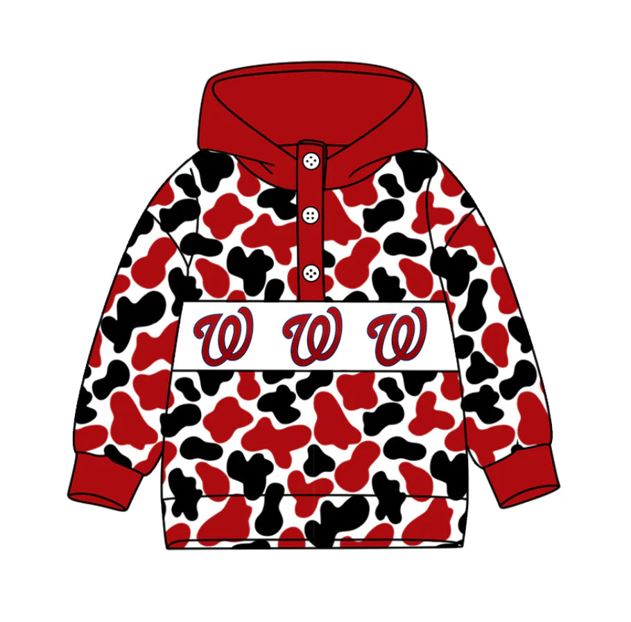 (Custom Design Preorder MOQ 5) Team's Washington Nationals Camo Print Kids Long Sleeve Buttons Hoodie Top