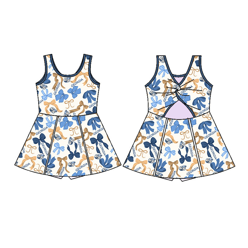 (Custom Design Preorder MOQ 5 Each Color) Team's GEORGIA Bows Print Girls Summer Clothes Sisters Matching Wear