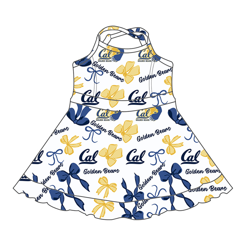 (Custom Design Preorder MOQ 5 Each Color) Team's California Golden Bears Bows Print Girls Summer Clothes Sisters Matching Wear