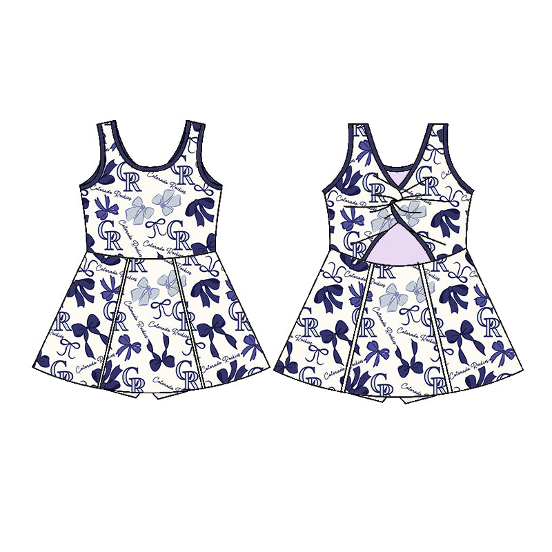 (Custom Design Preorder MOQ 5 Each Color) Team's COLORADO ROCKIES Bows Print Girls Summer Clothes Sisters Matching Wear