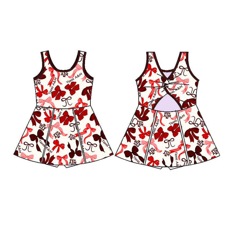 (Custom Design Preorder MOQ 5 Each Color) Team's TEXAS A&M Bows Print Girls Summer Clothes Sisters Matching Wear
