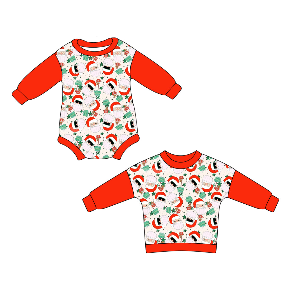 5.22(Custom Design Preorder MOQ 5 Each Design) Santa Print Boys Christmas Matching Clothes Brothers Wear