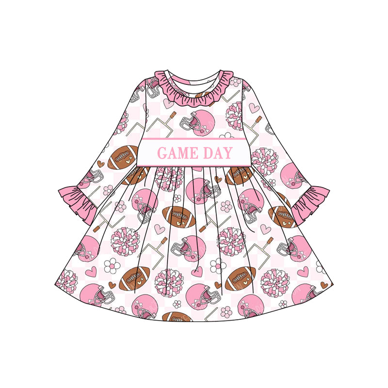 (Custom Design Preorder MOQ 5 Each Design) Game Day Cheer Pink Print Girls Matching Clothes Sisters Wear