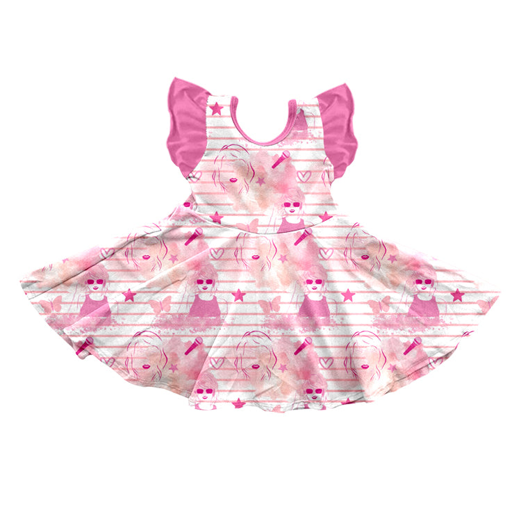 (Custom Design Preorder MOQ 5) Pink Singer Swiftie Print Girls Knee Length Summer Dress