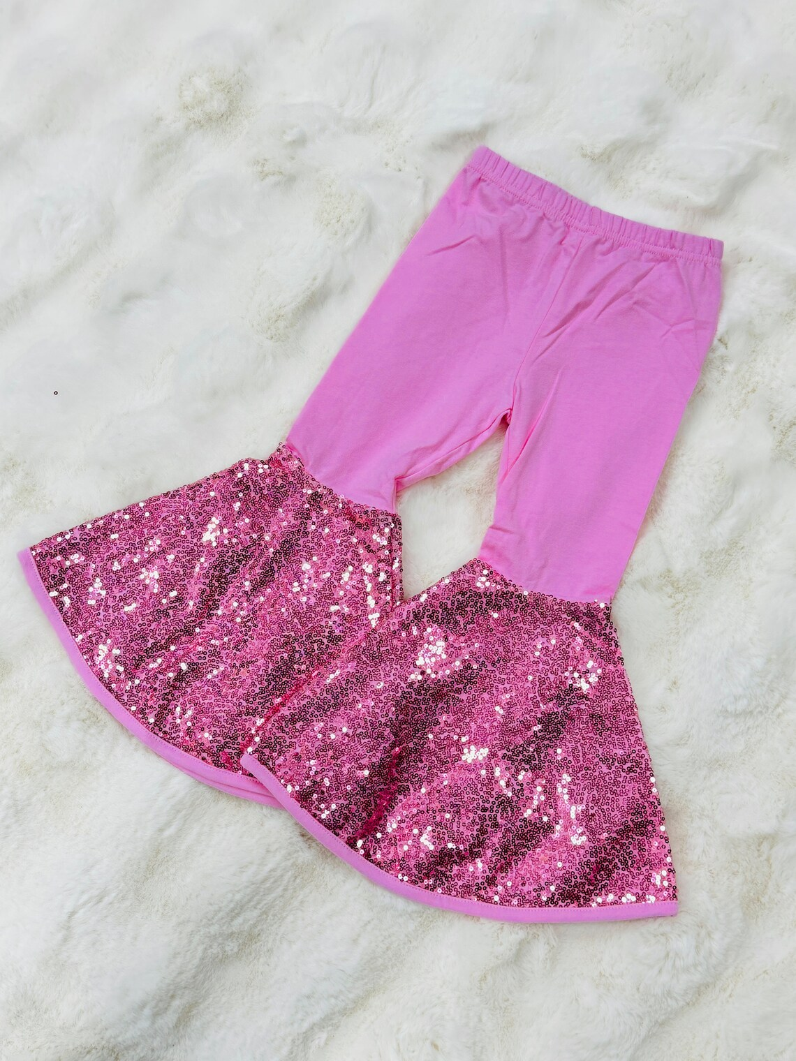 (Custom Design Preorder MOQ 5) Purple Sequins Ruffle Girls Bell Bottom Pants