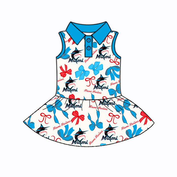 (Custom Design Preorder MOQ 5 Each Color) Team's MIAMI Bows Print Girls Summer Clothes Sisters Matching Wear