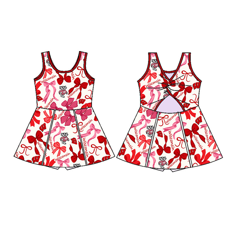 (Custom Design Preorder MOQ 5 Each Color) Team's Wisconsin Bows Print Girls Summer Clothes Sisters Matching Wear