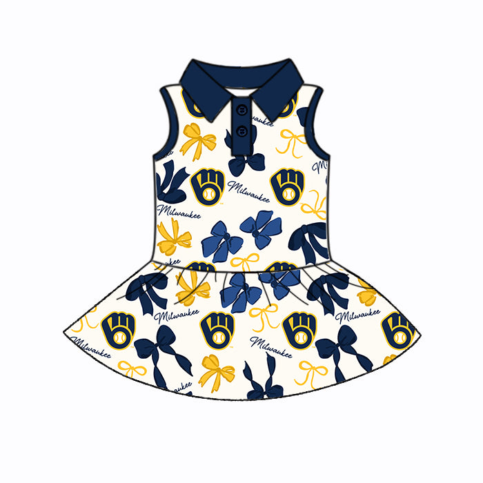 (Custom Design Preorder MOQ 5 Each Color) Team's MILWAUKEE Bows Print Girls Summer Clothes Sisters Matching Wear