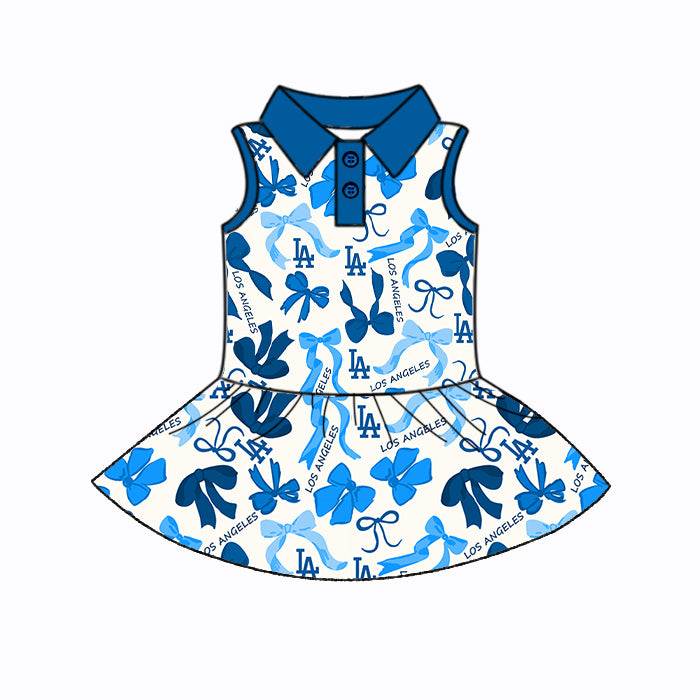 (Custom Design Preorder MOQ 5 Each Color) Team's LOS ANGELES Bows Print Girls Summer Clothes Sisters Matching Wear