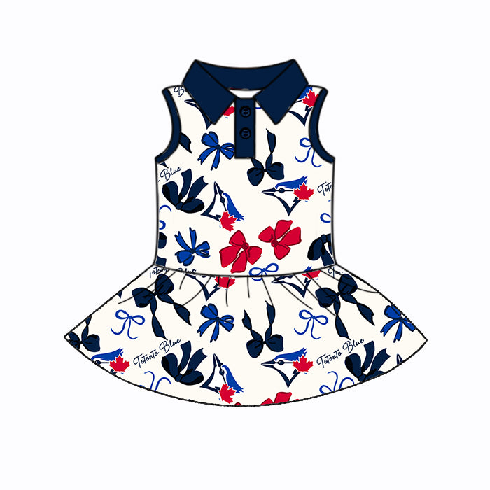 (Custom Design Preorder MOQ 5 Each Color) Team's TOTONTO BLUE Bows Print Girls Summer Clothes Sisters Matching Wear